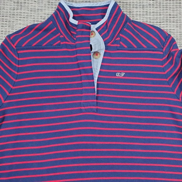 Vineyard Vines Sweater Womens Medium Long Sleeve  1/4 Button Striped Red Blue - Picture 4 of 9